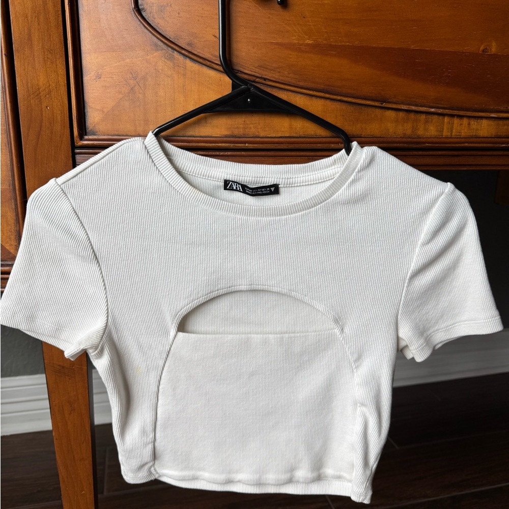 Zara White Crop Cutout T-Shirt
